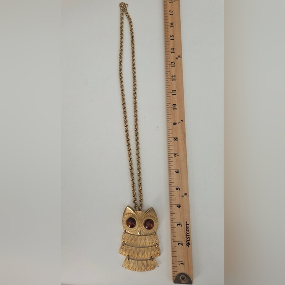 Gold Owl Pendant Necklace Pin - Picture 8 of 12